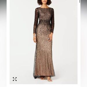 Adrianna Papell Black and Silver Long Sleeve Gown